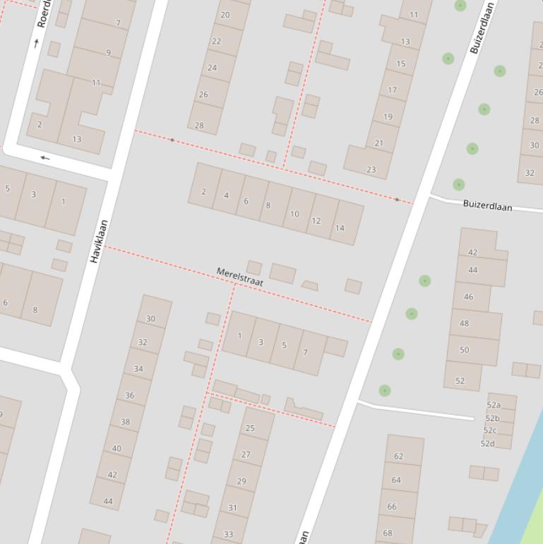 Kaart van de Merelstraat.