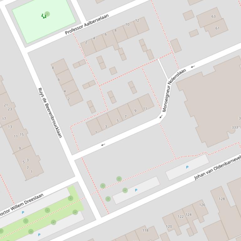 Kaart van de Mgr. Nolenslaan.