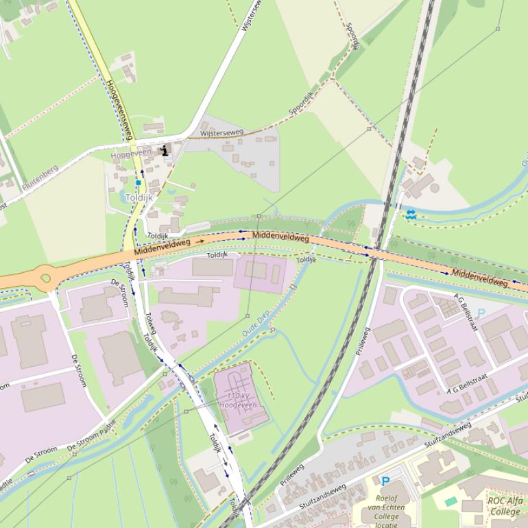 Kaart van de Middenveldweg.