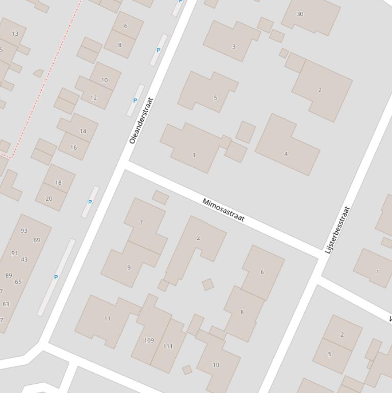 Kaart van de Mimosastraat.