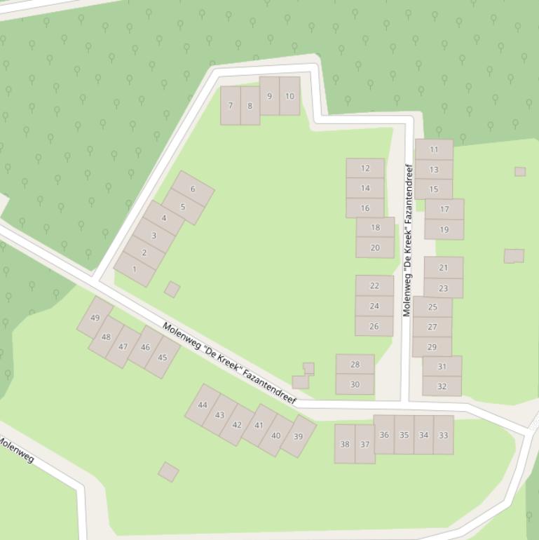 Kaart van  Molenweg ”De Kreek” Fazantendreef.