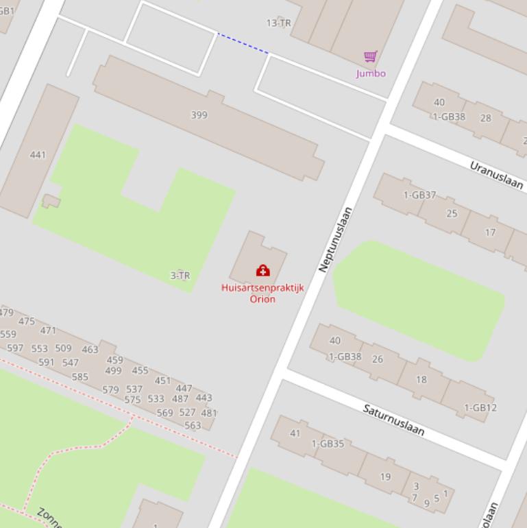 Kaart van de Neptunuslaan.