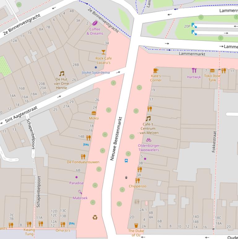 Kaart van de Nieuwe Beestenmarkt.