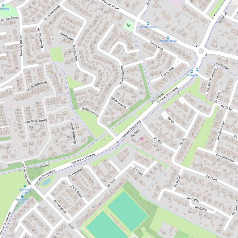 Kaart van de Nieuwe Drulseweg.