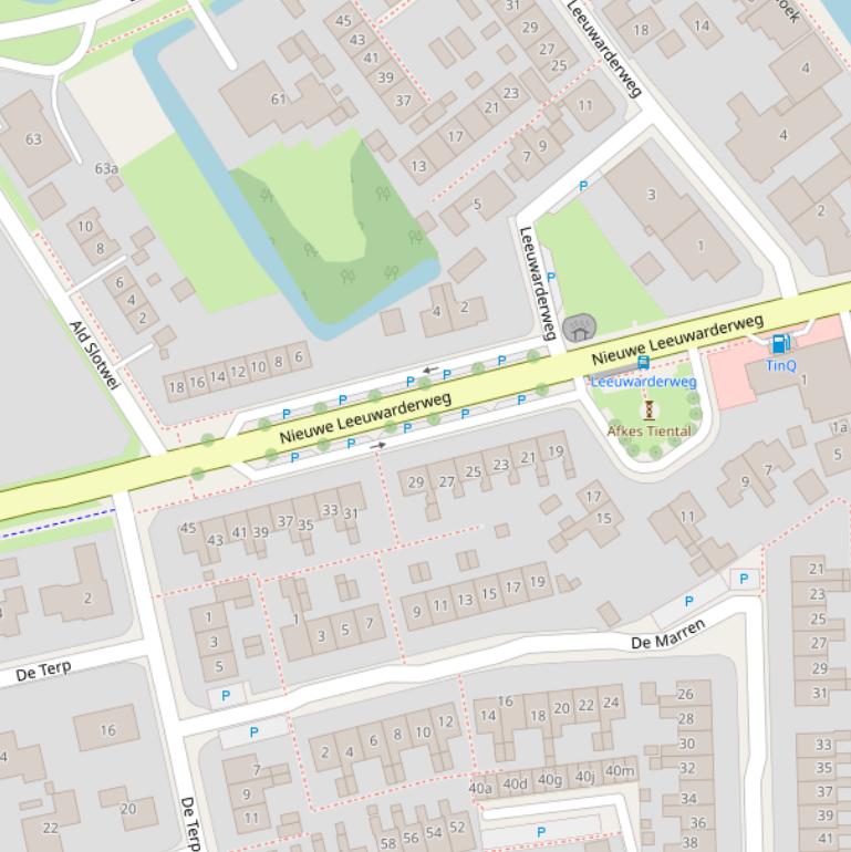 Kaart van de Nieuwe Leeuwarderweg.