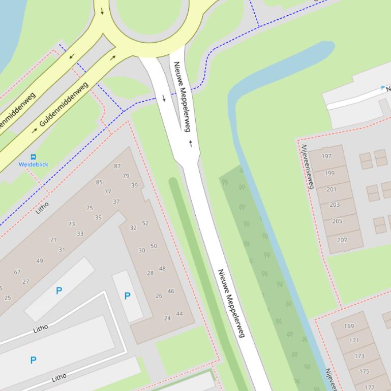 Kaart van de Nieuwe Meppelerweg.