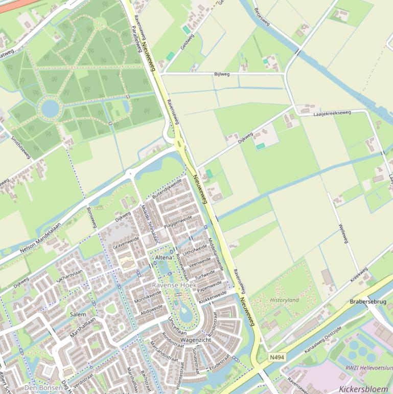 Kaart van de Nieuweweg.