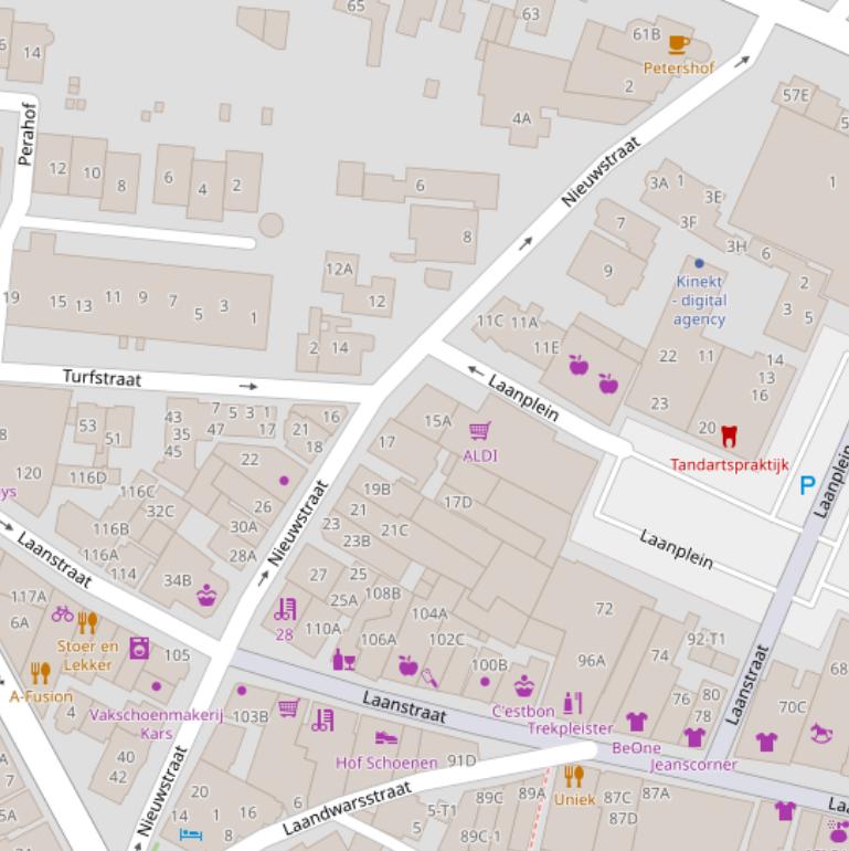 Kaart van de Nieuwstraat.