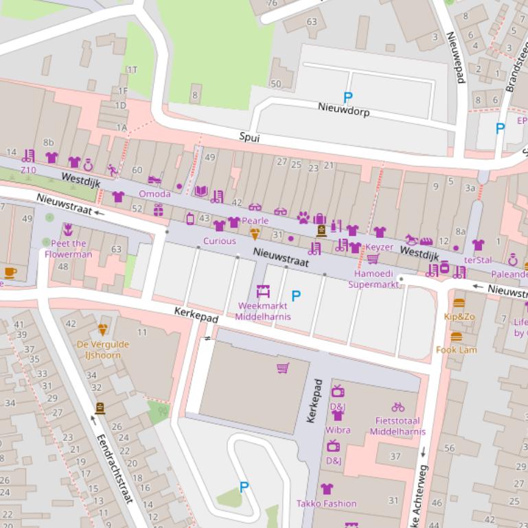 Kaart van de Nieuwstraat.