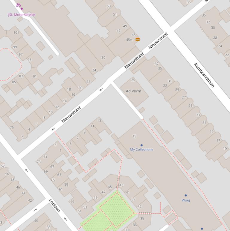 Kaart van de Nieuwstraat.