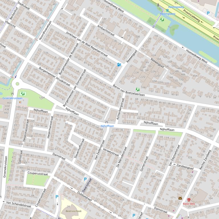 Kaart van de Nijhofflaan.