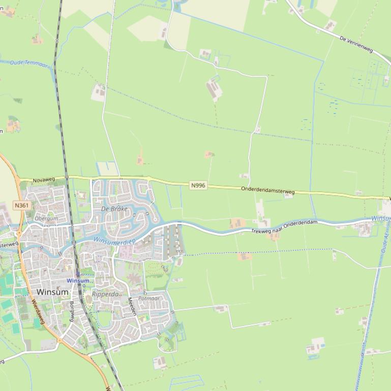 Kaart van de Onderdendamsterweg.