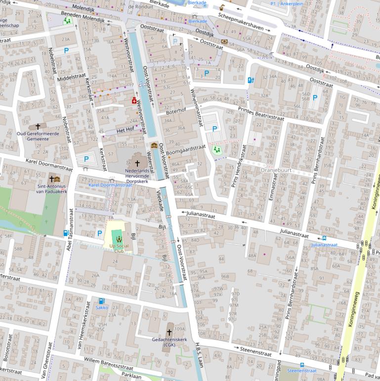 Kaart van de Oost-Voorstraat.