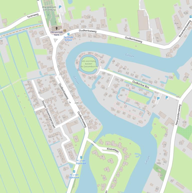 Kaart van de Oudkerkseweg.