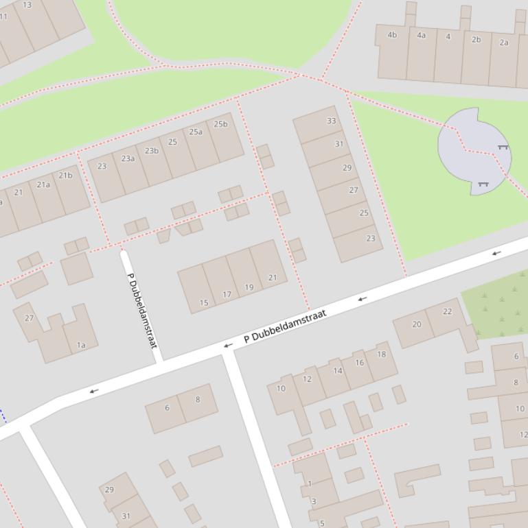 Kaart van de P Dubbeldamstraat.
