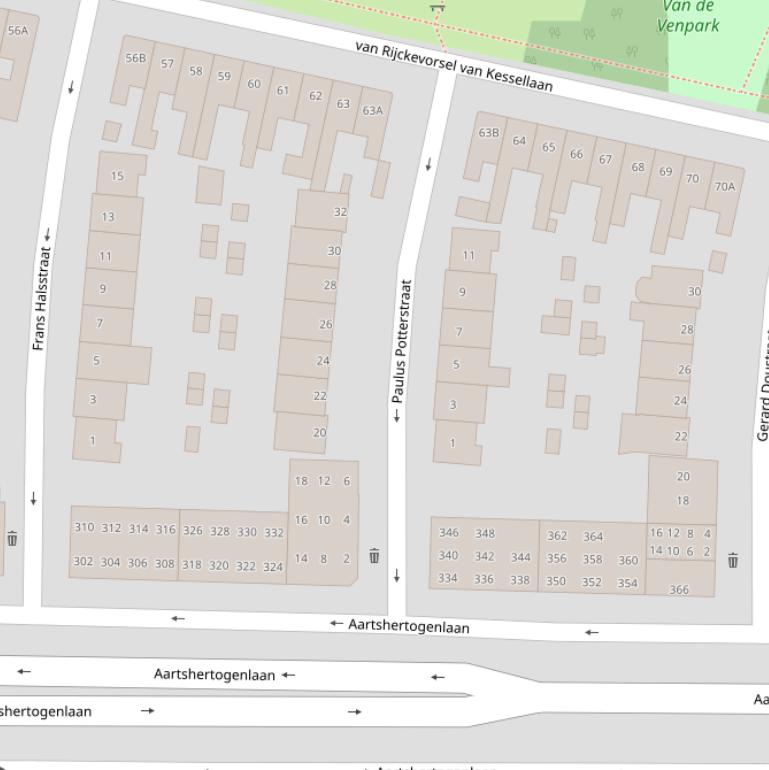 Kaart van de Paulus Potterstraat.