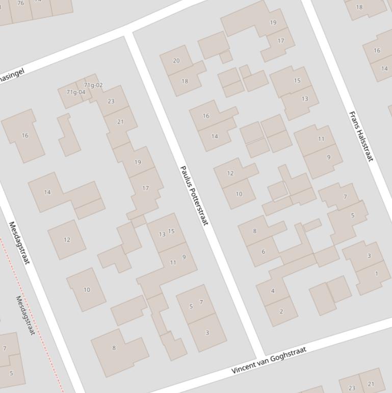 Kaart van de Paulus Potterstraat.