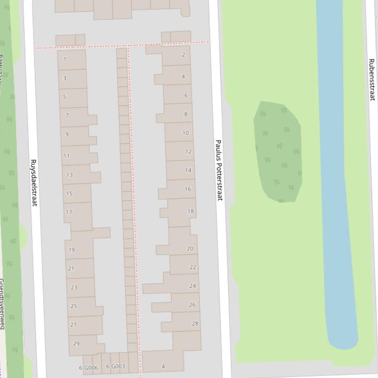 Kaart van de Paulus Potterstraat.