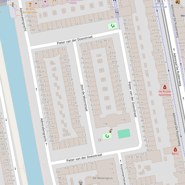Kaart van de Pieter van der Doesstraat.