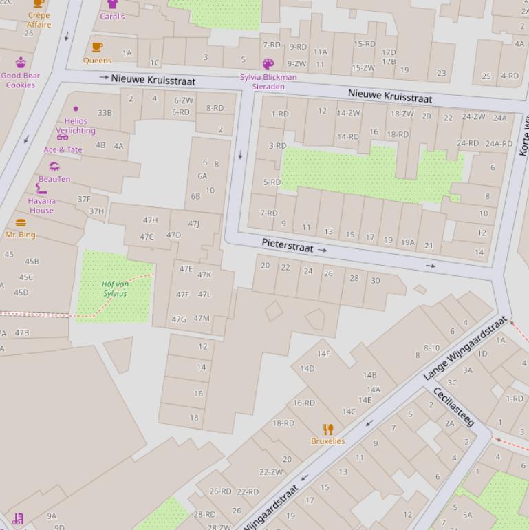 Kaart van de Pieterstraat.