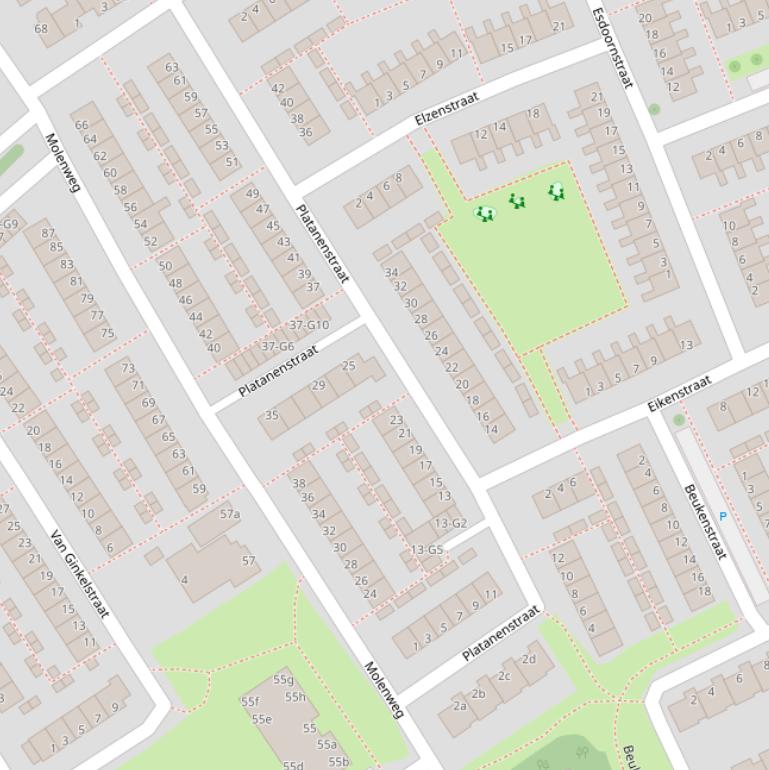 Kaart van de Platanenstraat.