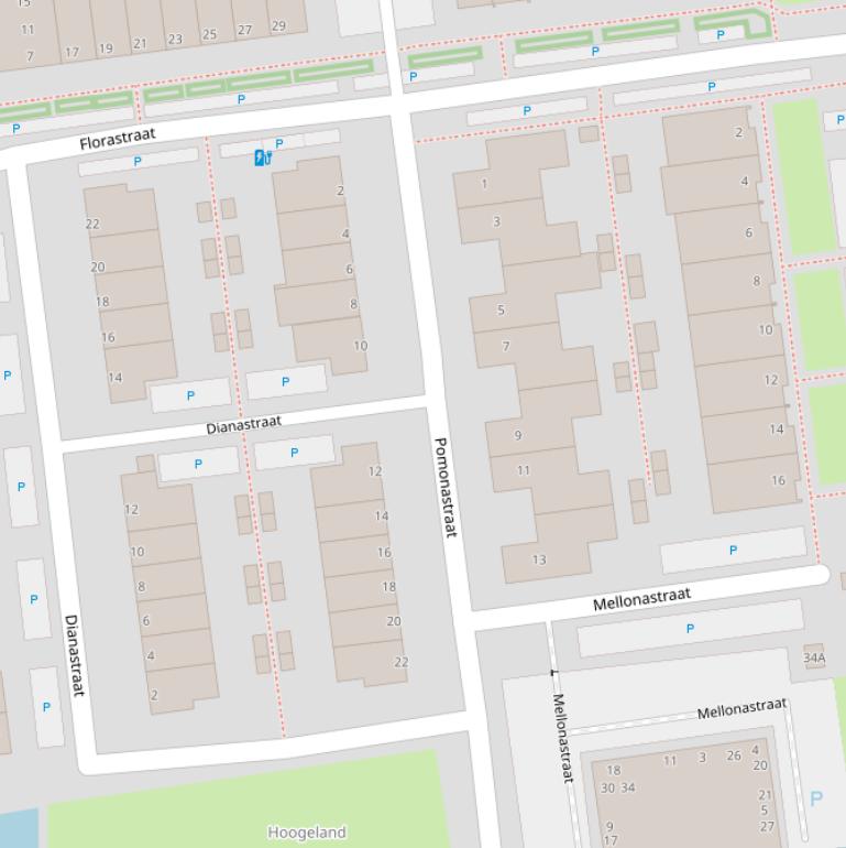 Kaart van de Pomonastraat.