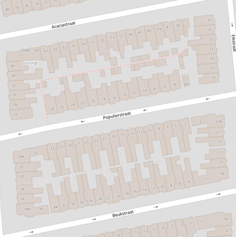 Kaart van de Populierstraat.