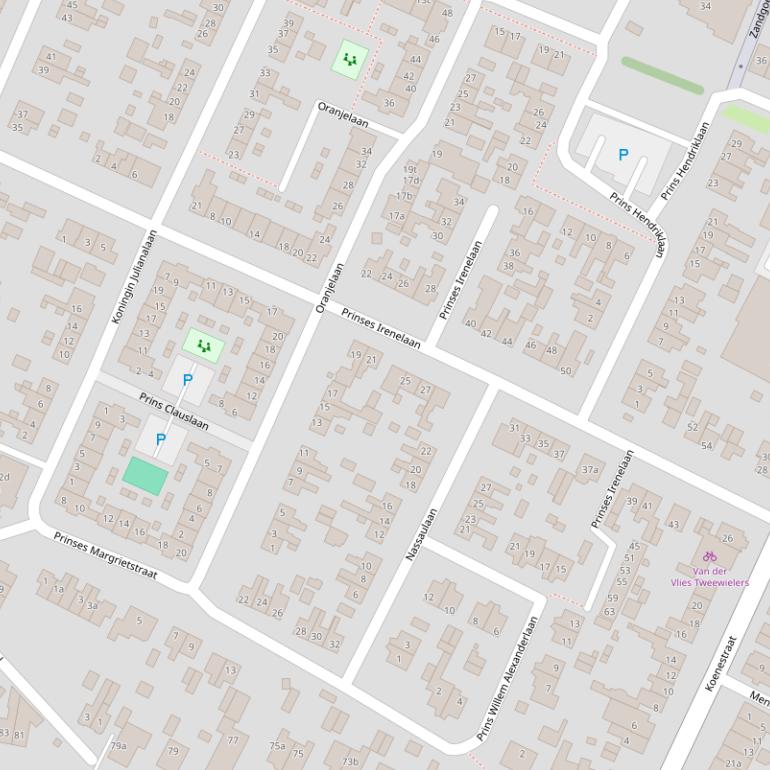 Kaart van de Pr Irenelaan.