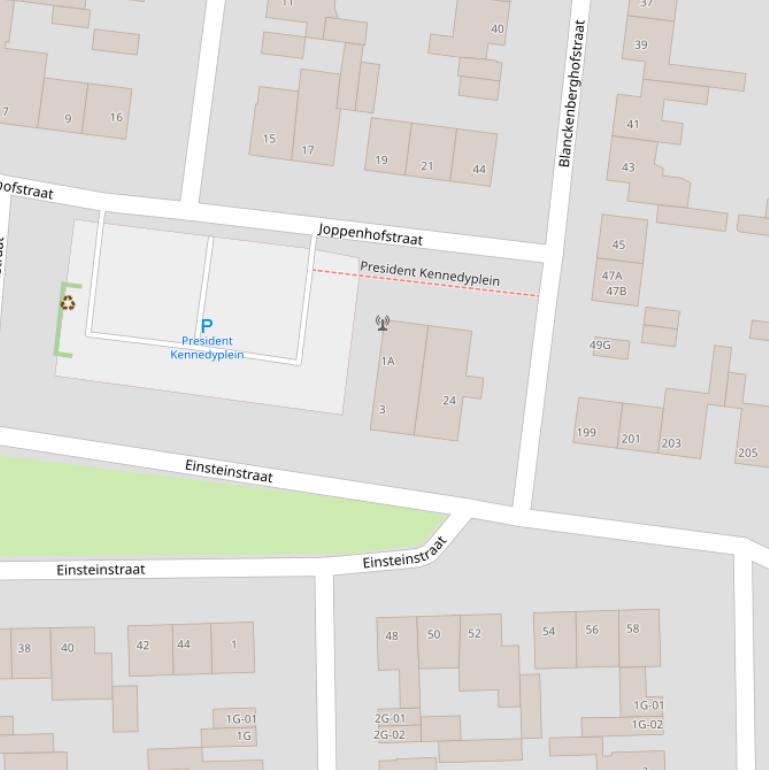 Kaart van het President Kennedyplein.