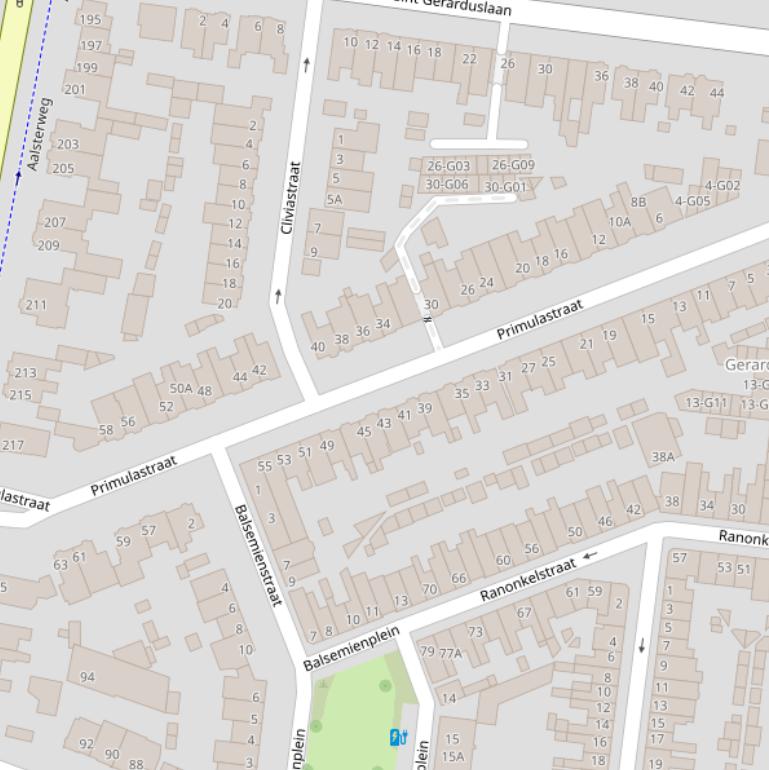 Kaart van de Primulastraat.