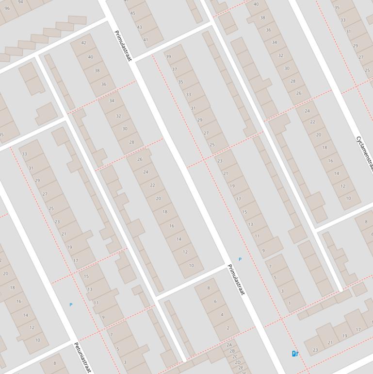 Kaart van de Primulastraat.