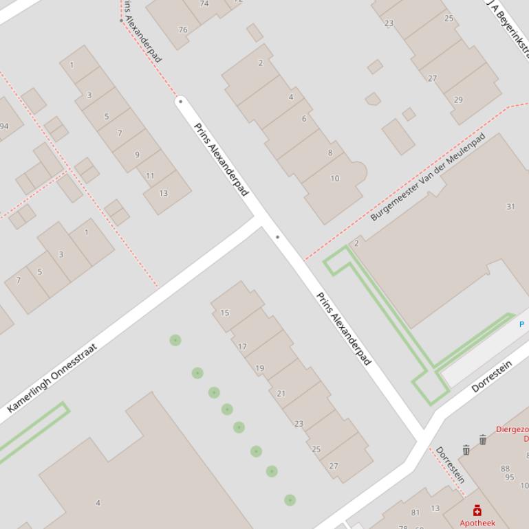 Kaart van het Prins Alexanderpad.