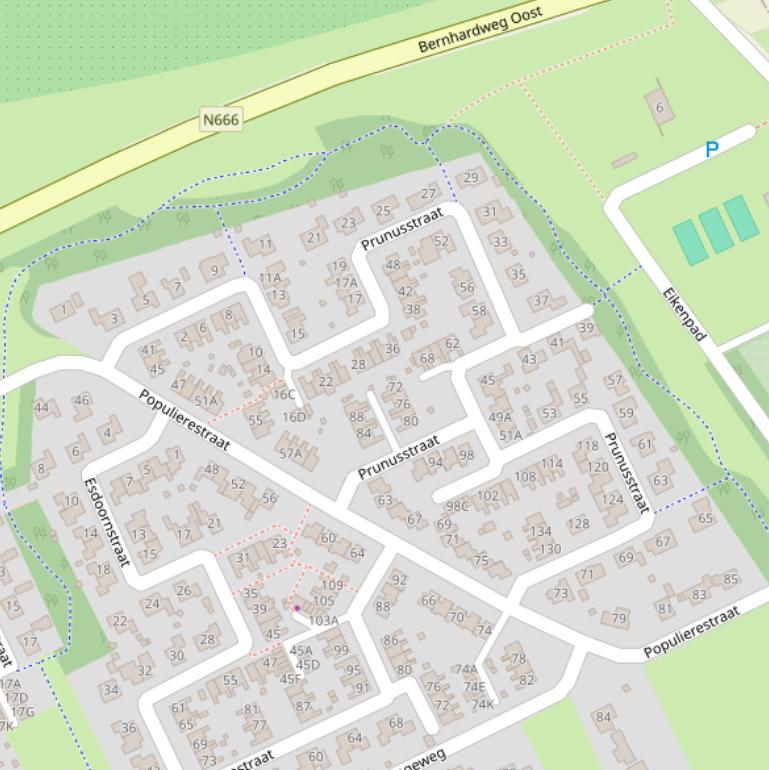 Kaart van de Prunusstraat.