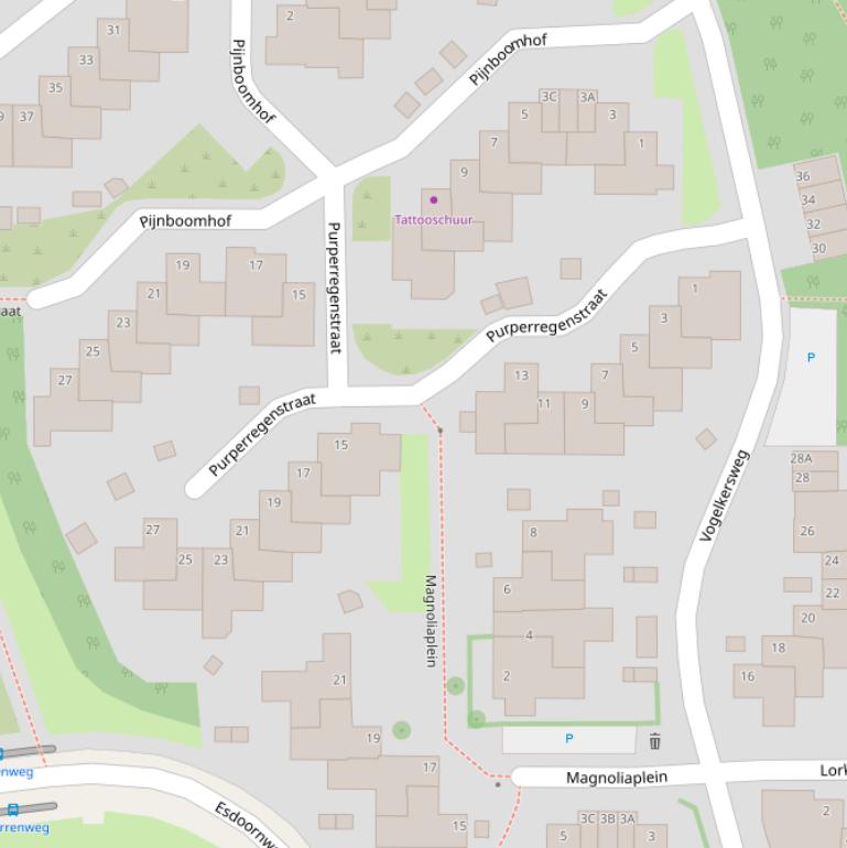 Kaart van de Purperregenstraat.