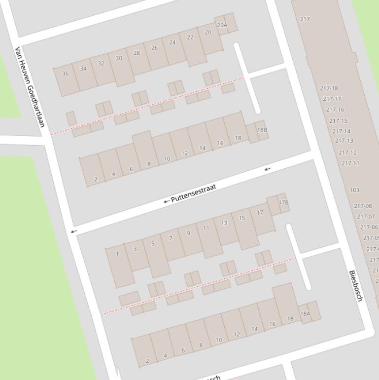 Kaart van de Puttensestraat.