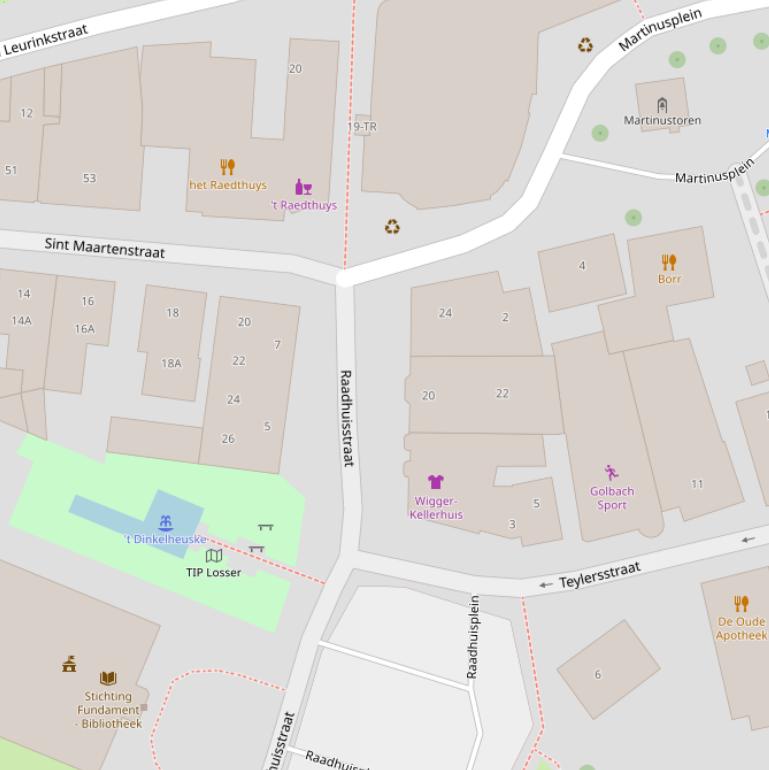 Kaart van de Raadhuisstraat.