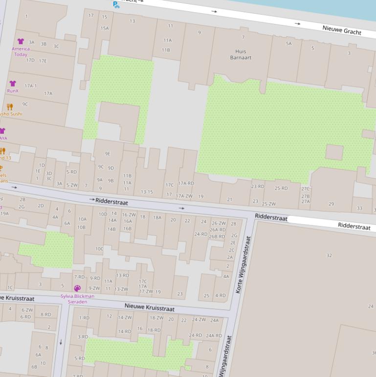 Kaart van de Ridderstraat.
