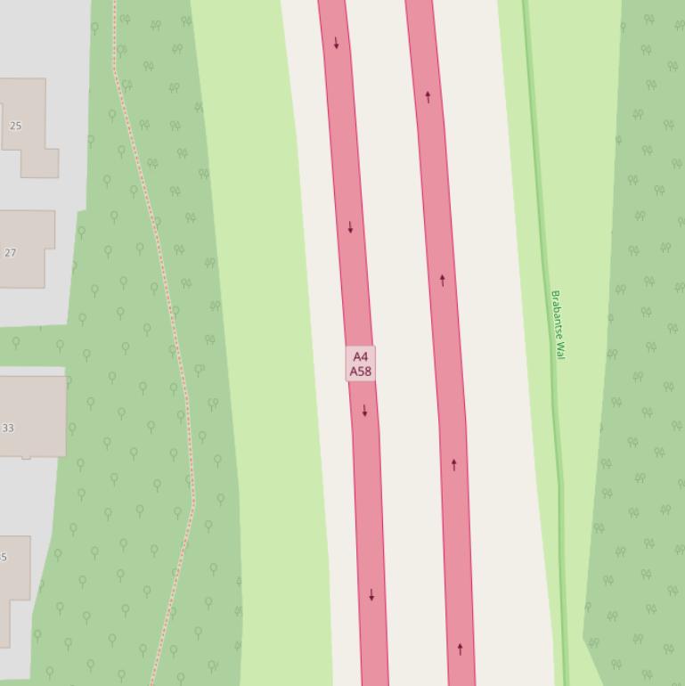 Kaart van  Rijksweg A4/A58.