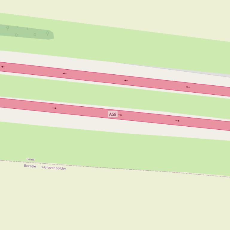 Kaart van  Rijksweg A58.