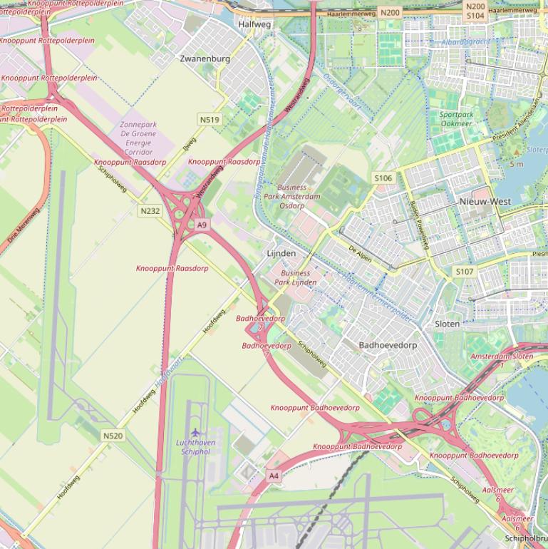 Kaart van  Rijksweg A9.