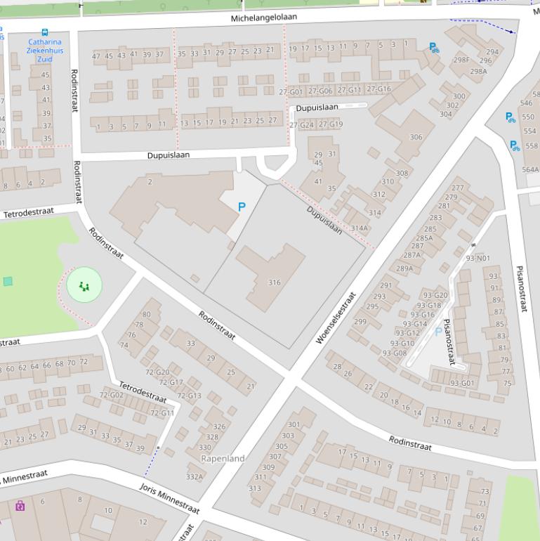 Kaart van de Rodinstraat.