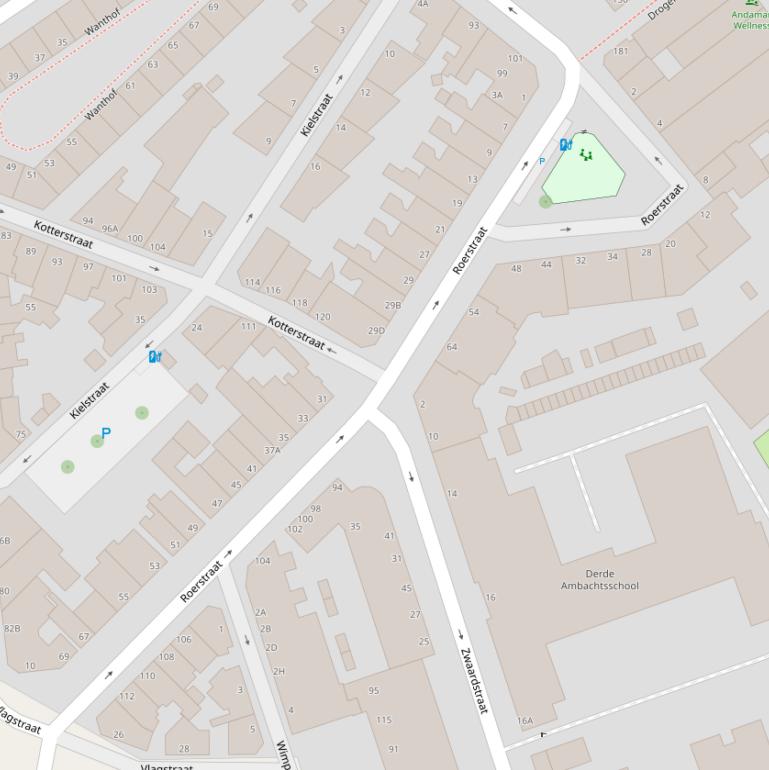 Kaart van de Roerstraat.