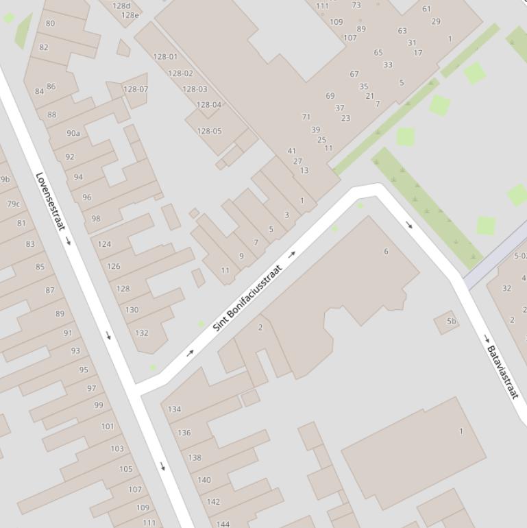 Kaart van de Sint Bonifaciusstraat.