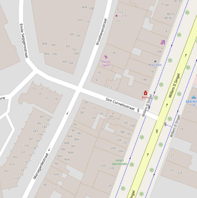 Kaart van de Sint Cornelisstraat.