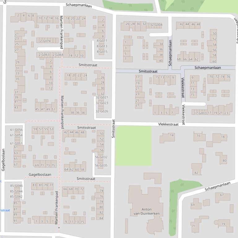 Kaart van de Smitsstraat.