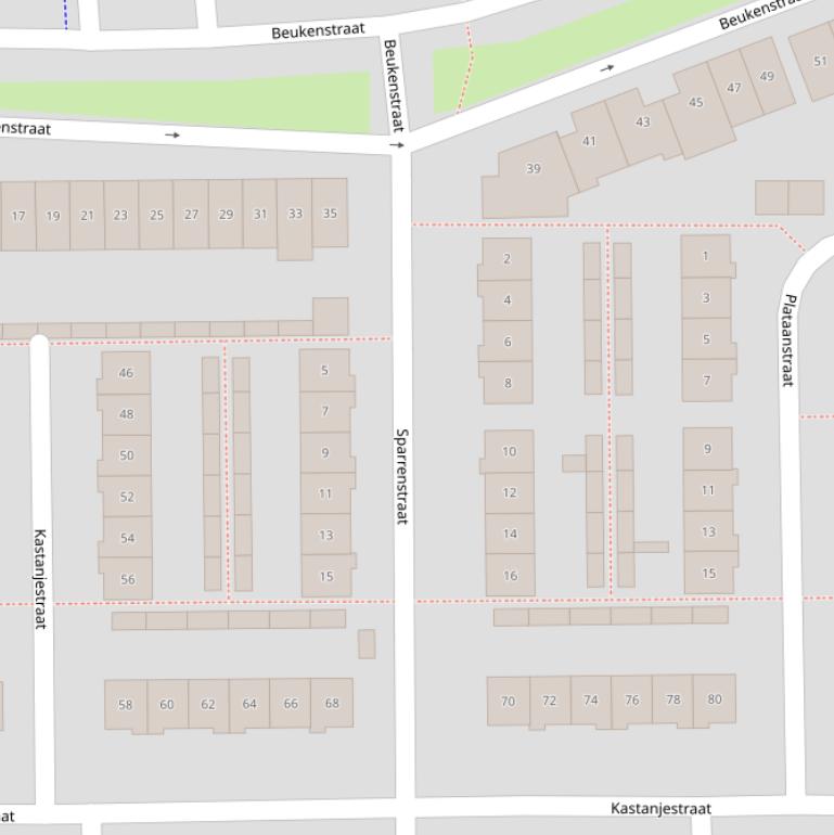 Kaart van de Sparrenstraat.