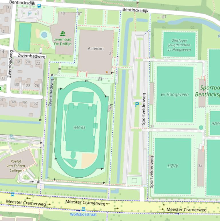 Kaart van de Sportveldenweg.