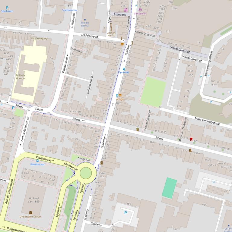 Kaart van de Spuiweg.