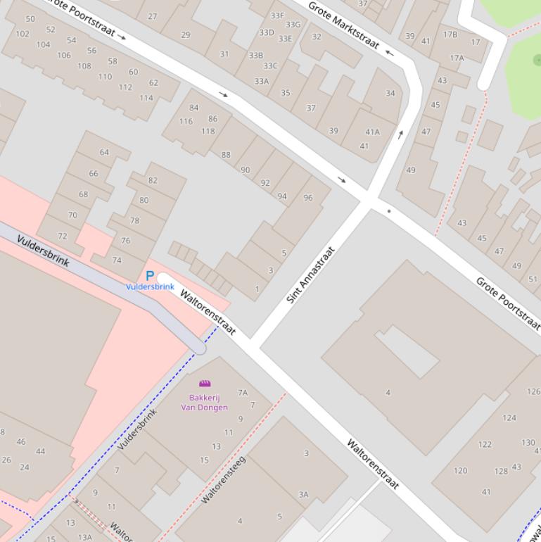 Kaart van de St. Annastraat.