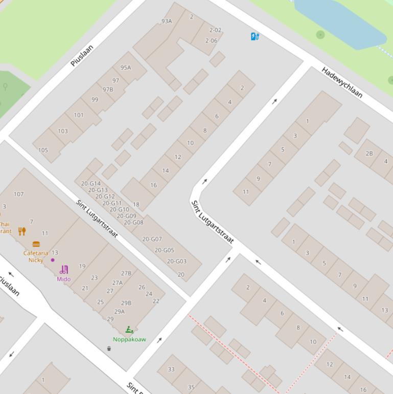 Kaart van de St Lutgartstraat.